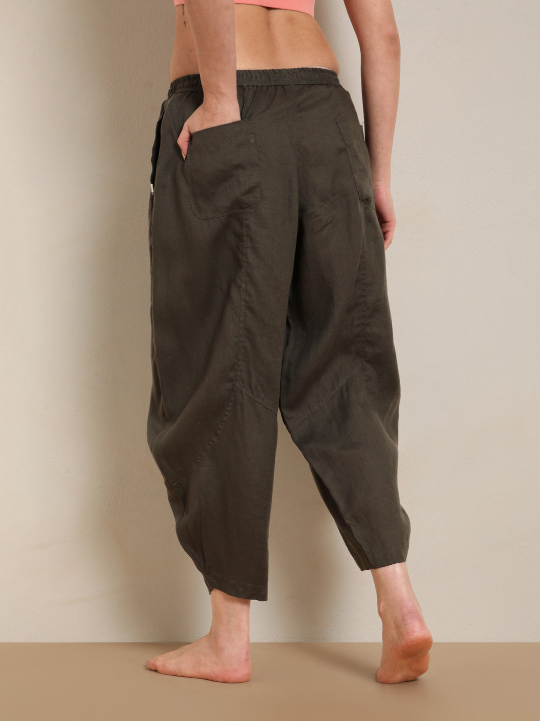 Proyog Ankle Length Easy Yoga Pants with Pockets Linen I Kosa Olive