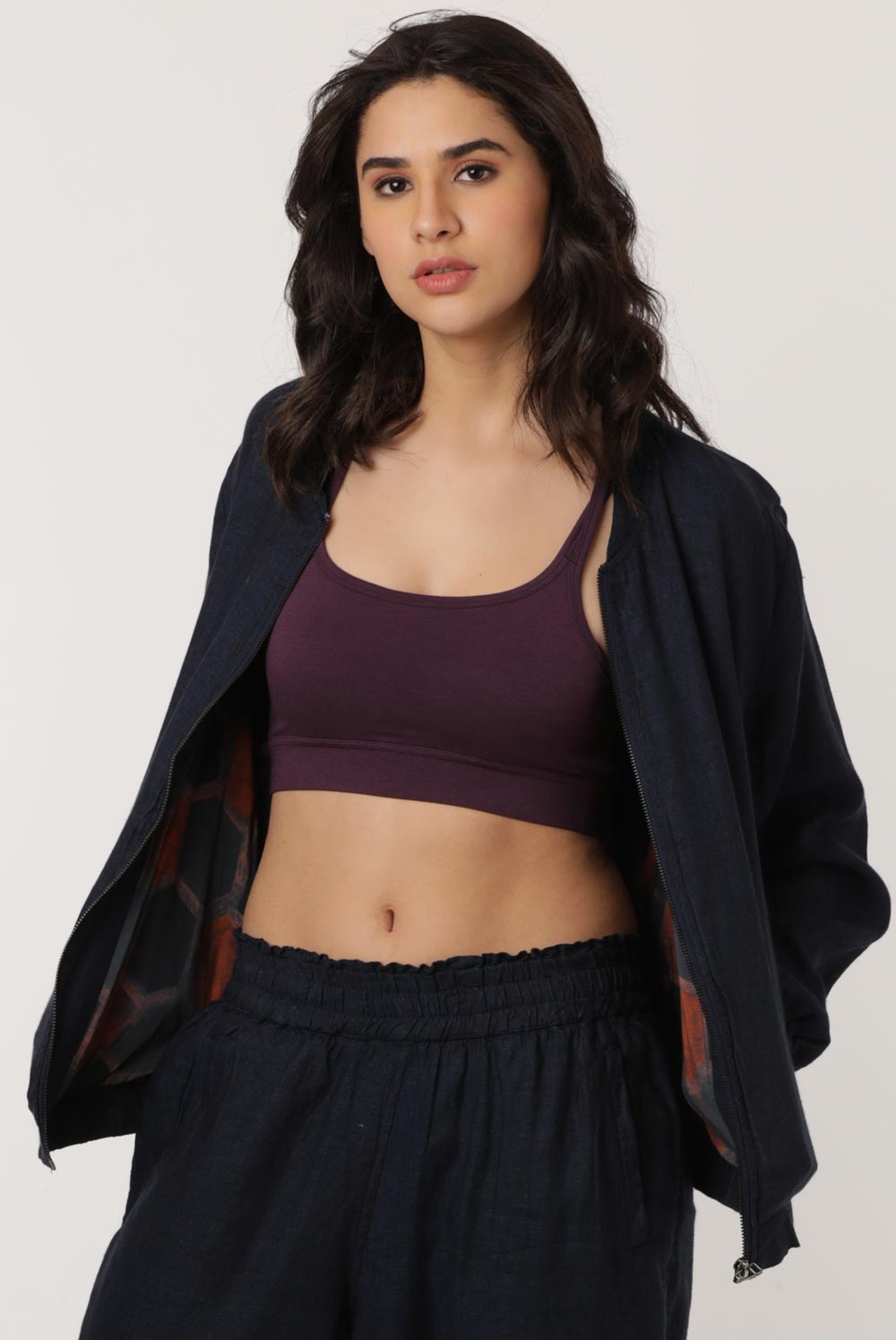 Womens Bomber Jacket : Arya Navy
