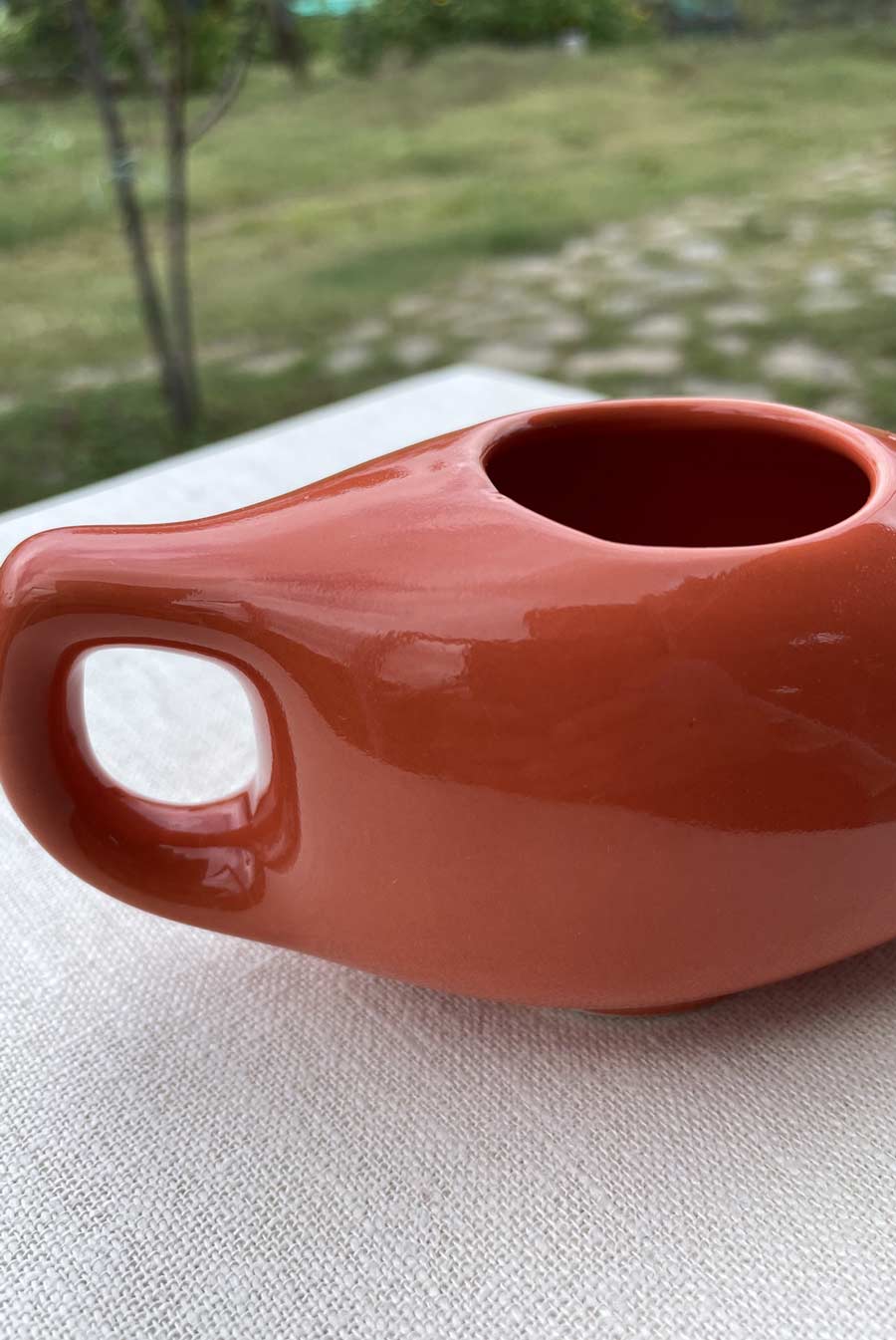 Orange Neti Pot in Ceramic
