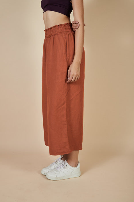 Straight Leg Cropped Womens Pant  Linen | Long Yama Rust