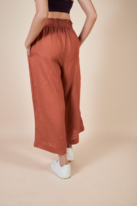 Straight Leg Cropped Womens Pant  Linen | Long Yama Rust
