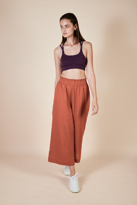 Straight Leg Cropped Womens Pant  Linen | Long Yama Rust
