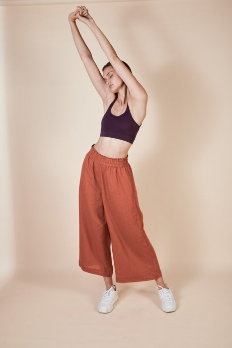Straight Leg Cropped Womens Pant  Linen | Long Yama Rust