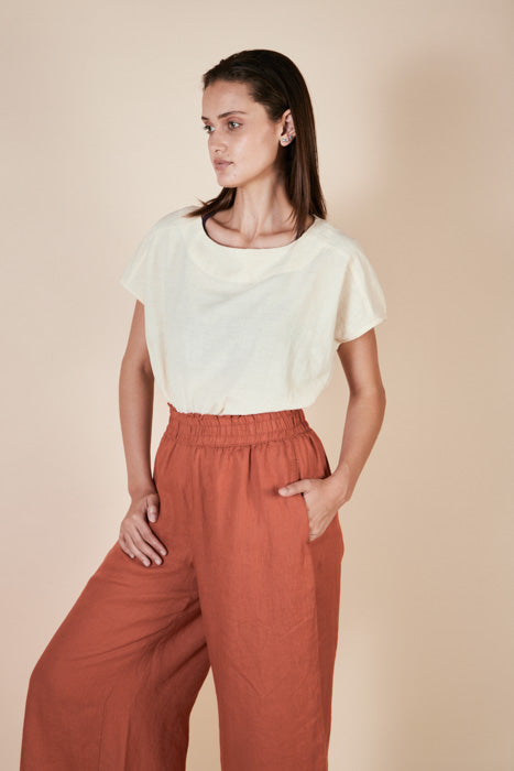 Cara Color-Blocked Linen Pant - Charcoal – Manan