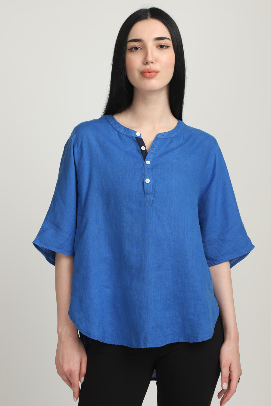 Womens Kimono Top with Pockets Linen I Hamsa Ocean - Proyog