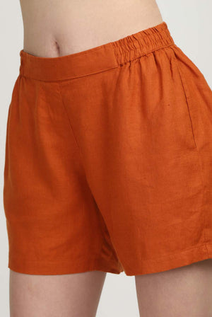 100% Linen Yoga Shorts Fabric Detail