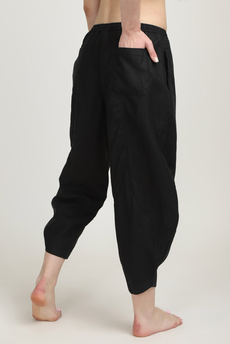 Black 100% Linen Pants Back View