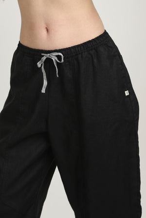 Black 100% Linen Pants Pocket Detail