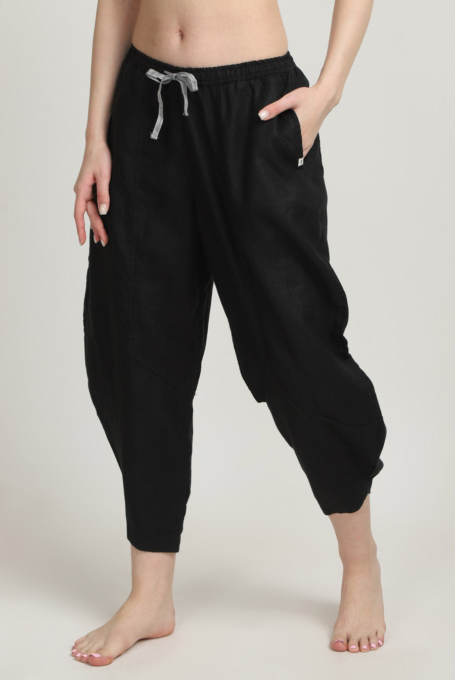 Black 100% Linen Pants Side View