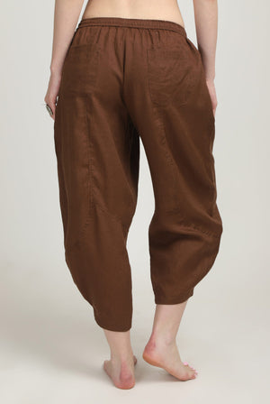100% Linen Brown Yoga Pants Back View