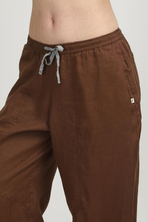 100% Linen Brown Yoga Pants Pocket Detail