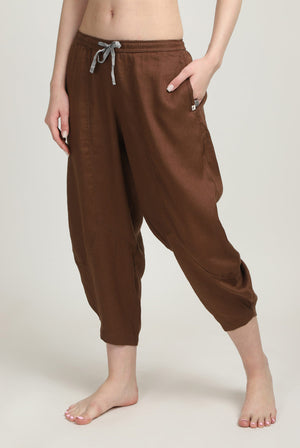 100% Linen Brown Yoga Pants
