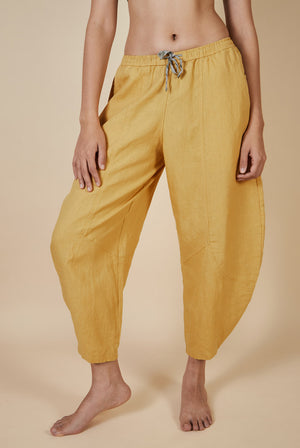 Proyog Ankle Length Easy Yoga Pants with Pockets Linen I Kosa Mustard
