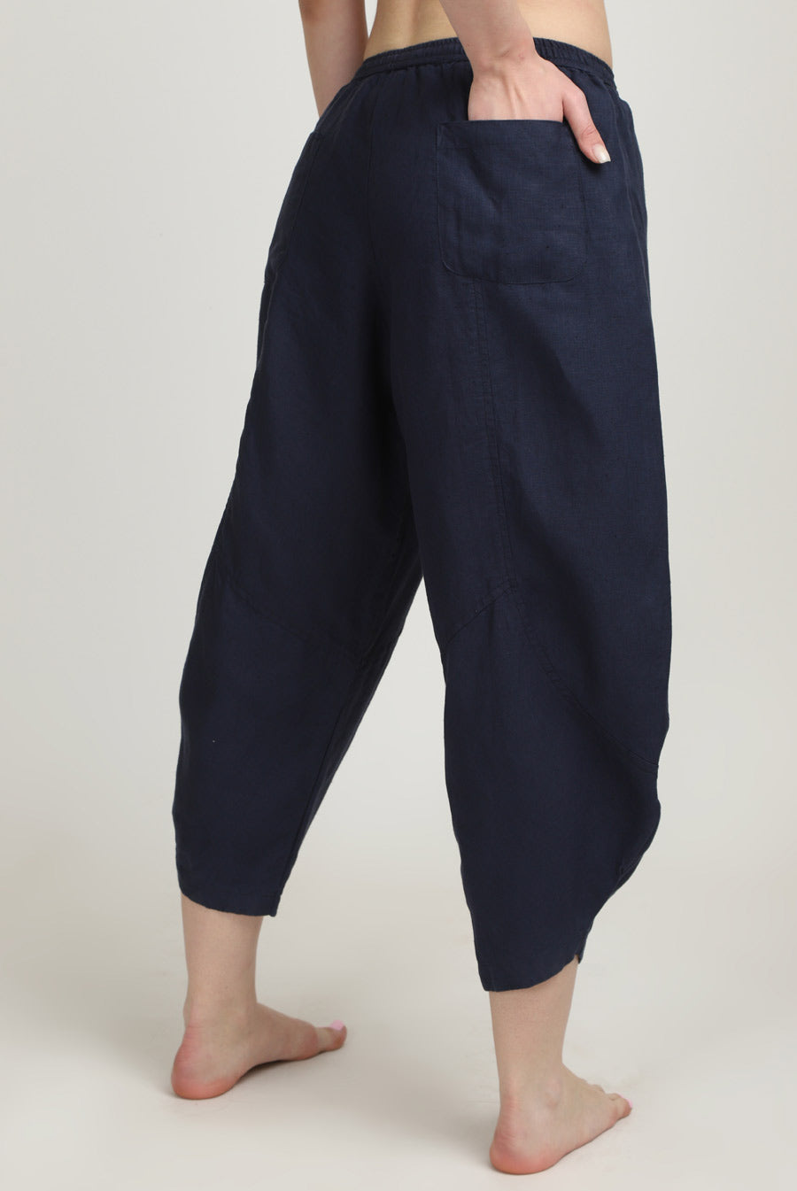 100% Linen Navy Pants Back View