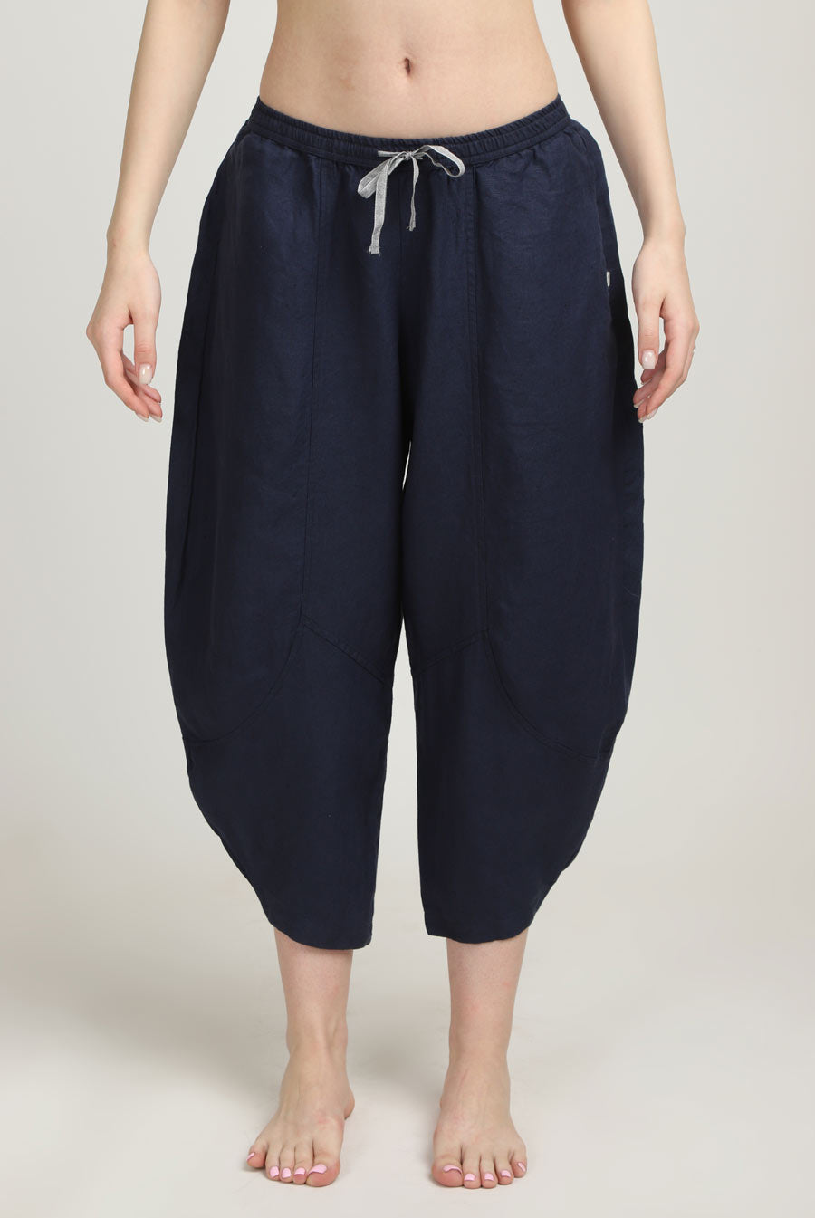 100% Linen Navy Pants Front View