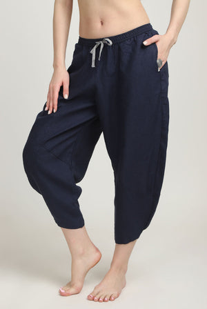 100% Linen Navy Pants Side View