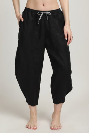 Black 100% Linen Pants Front View