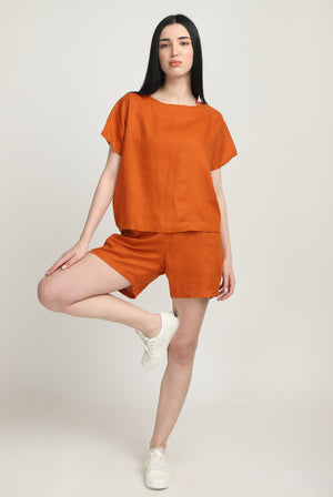 100% Linen Crop Top Co-ord Set with Shorts