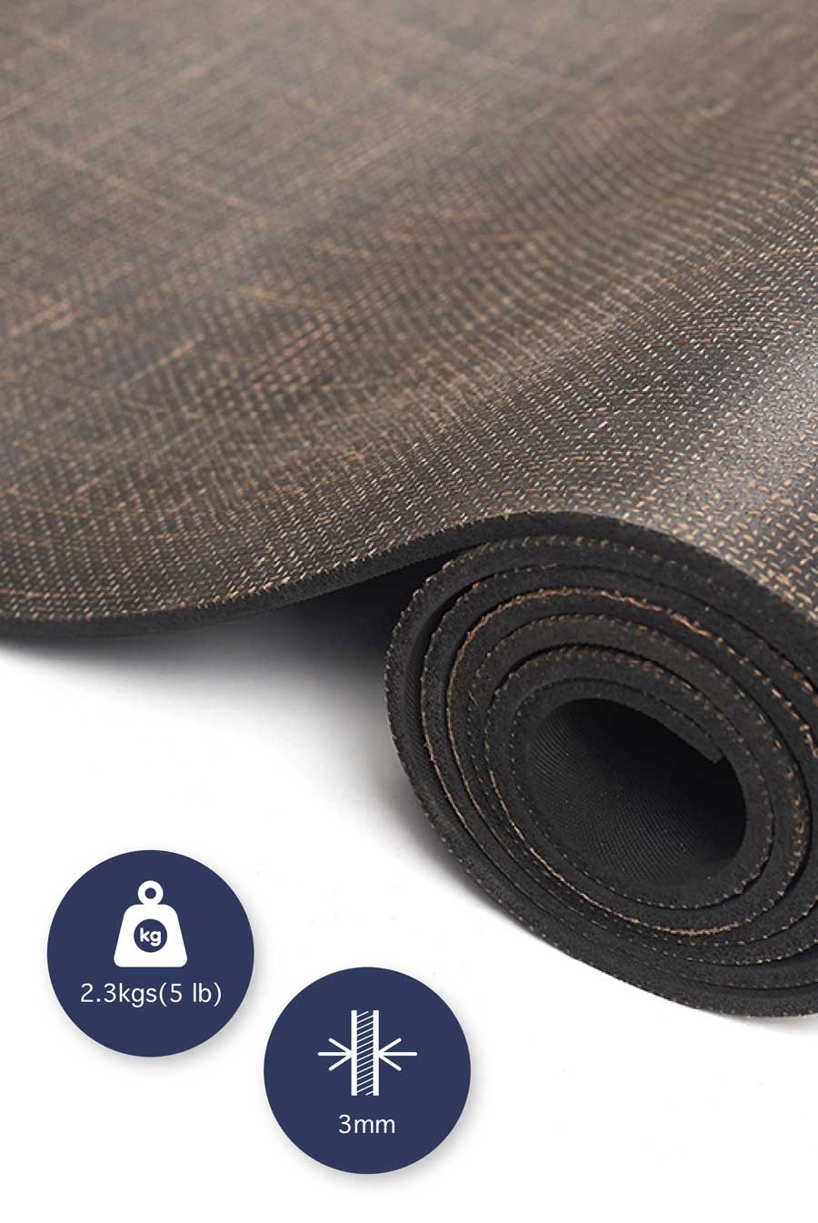 Bengal Mat rolled up showing natural rubber base, a sustainable biodegradable yoga mat