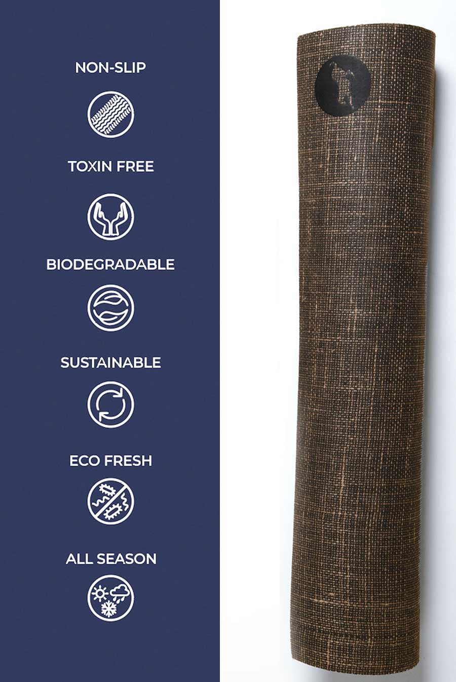 Close-up of natural jute yoga mat surface texture, eco-friendly and non-toxic