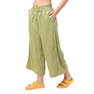 Straight Leg Cropped Womens Pants Linen I Yama Sage