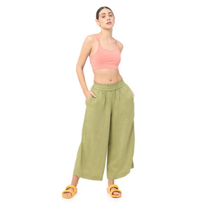 Straight Leg Cropped Womens Pants Linen I Yama Sage
