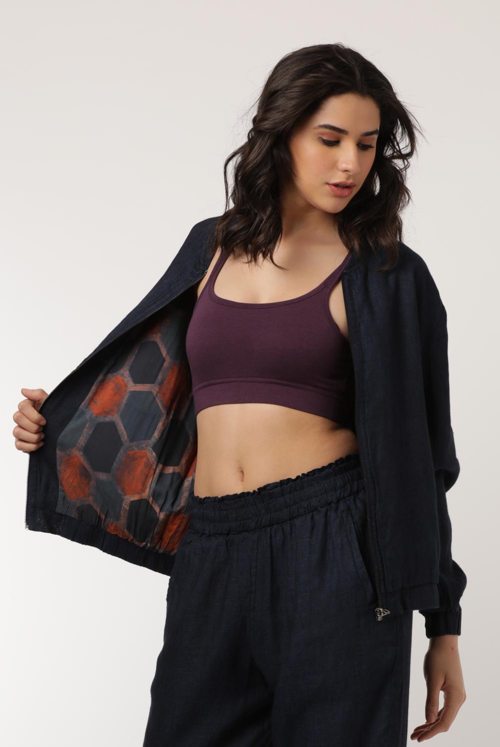 Womens Bomber Jacket : Arya Navy