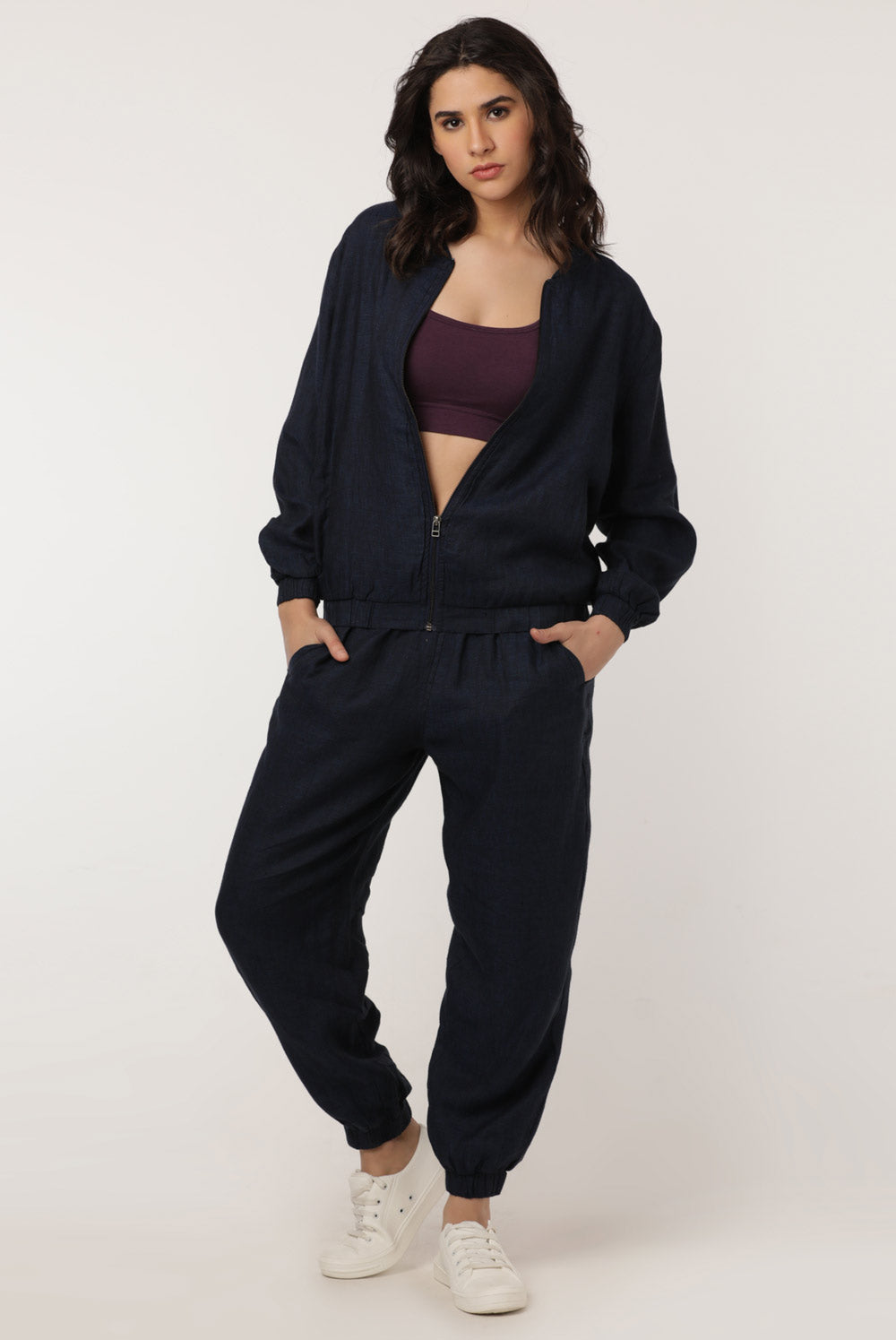 Womens Bomber Jacket : Arya Navy
