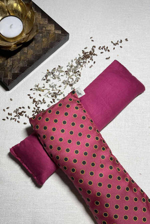 Lavender Eye Pillow Yoga Meditation Silk Nidra I Pink Black Dots