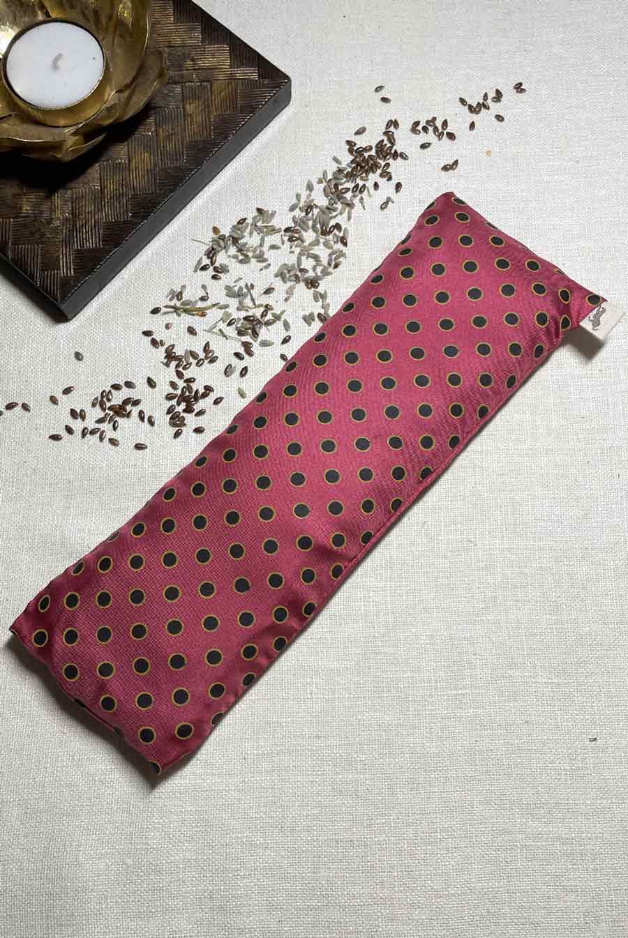 Lavender Eye Pillow Yoga Meditation Silk Nidra I Pink Black Dots