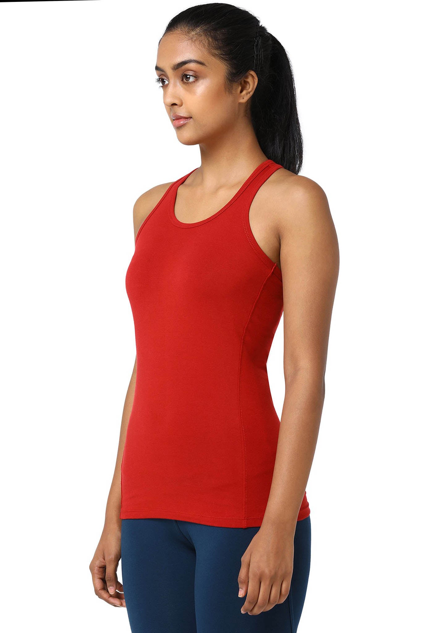 Girl in a Red Yoga Racerback Tank Top