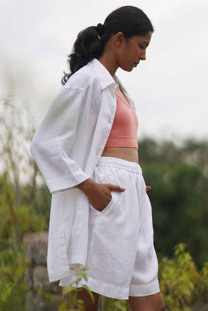 Womens Summer Shorts 100% Linen I Chakra White