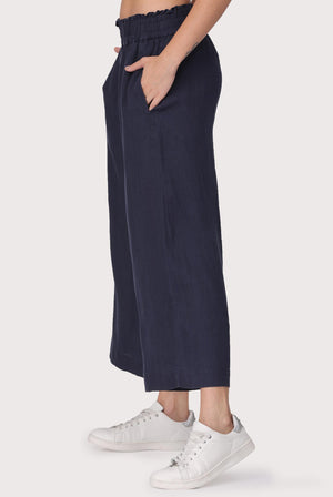 Straight Cropped Womens Pants 100% Linen I Yama Navy