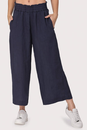 Straight Cropped Womens Pants 100% Linen I Yama Navy