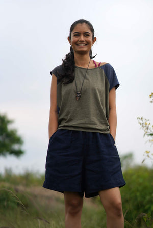 Womens Summer Shorts Linen | Chakra Navy