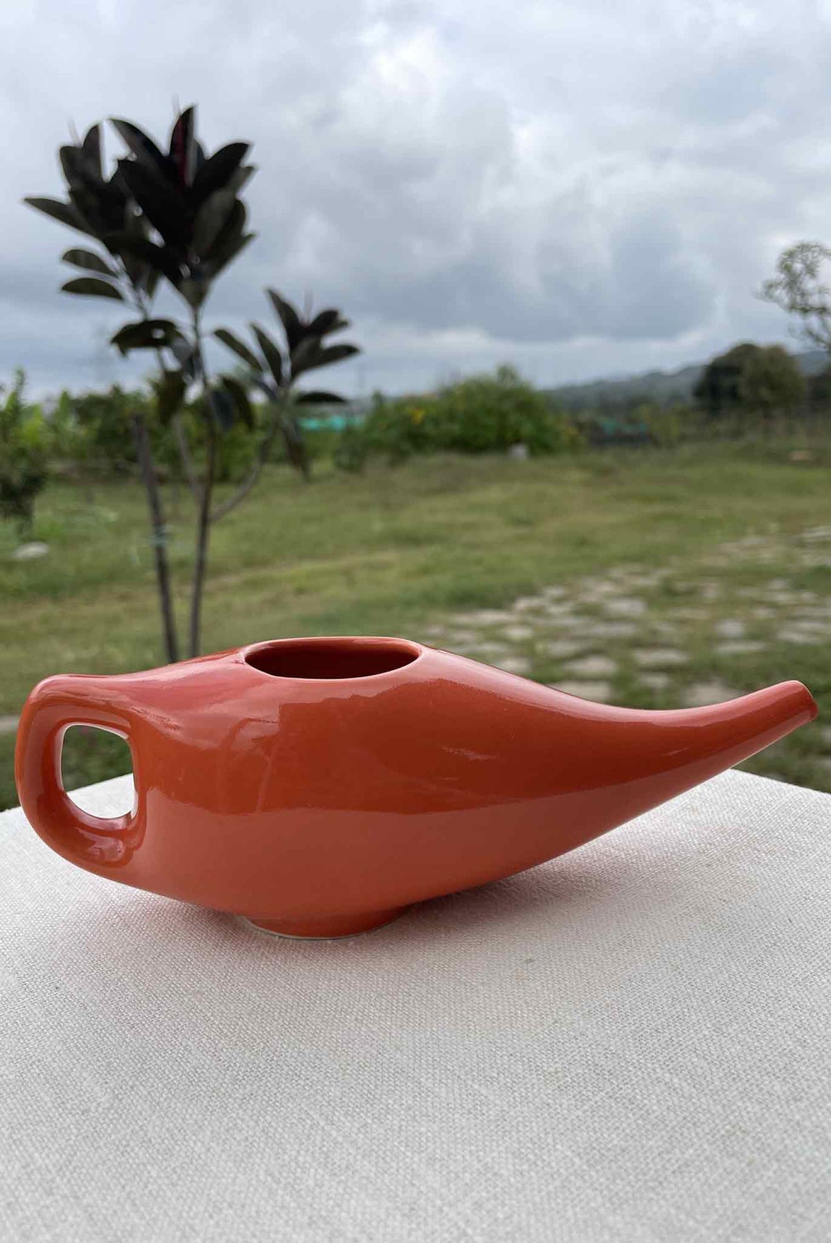 Orange Neti Pot in Ceramic 