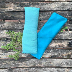 Bamboo eye pillow with lavender and flax seed filling in blue with inner bag