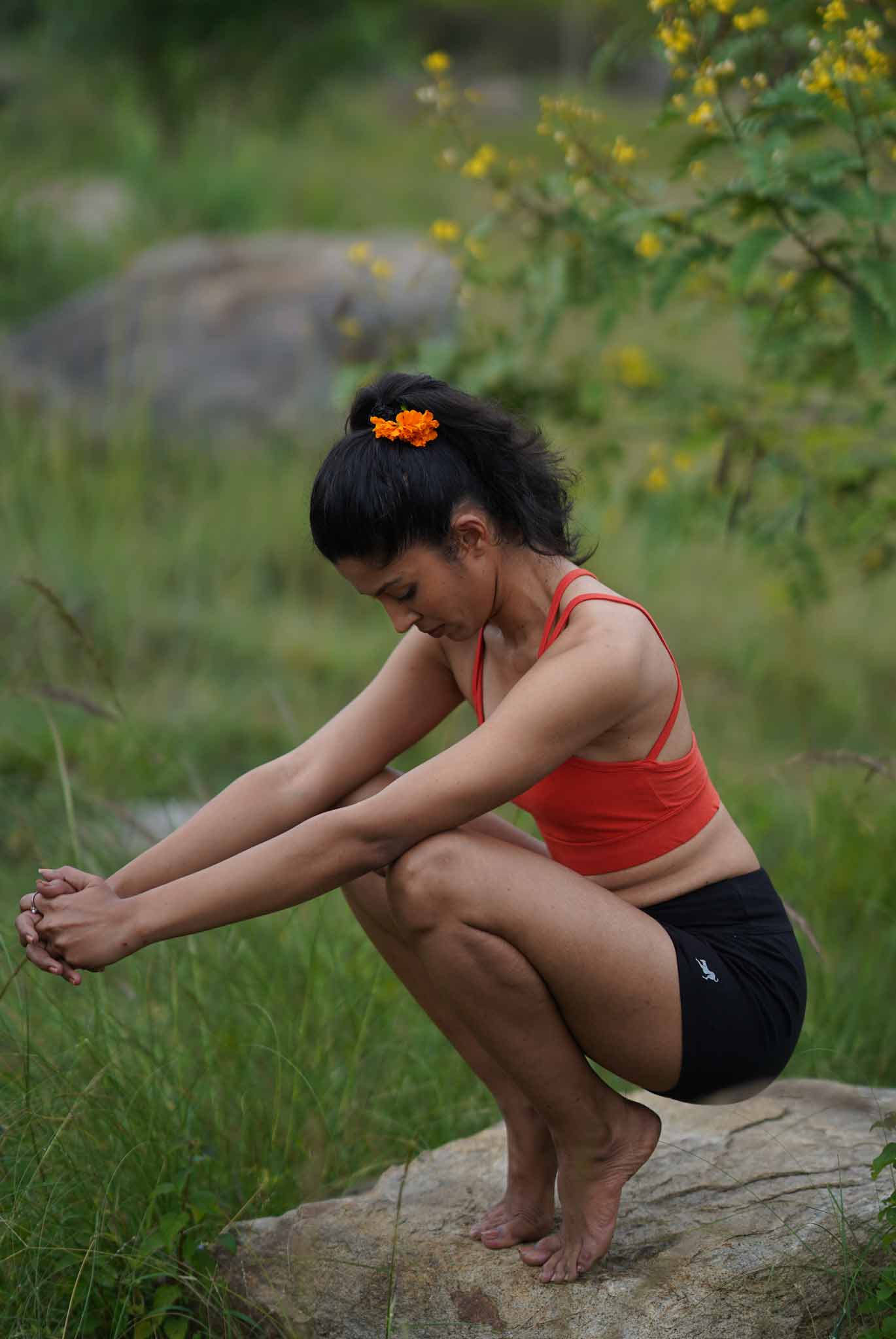 Proyog Yoga Shorts Stretch Organic Cotton Bamboo I Padma Black