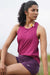 Yoga Tank Raspberry with Crossback and Iyengar shorts Front