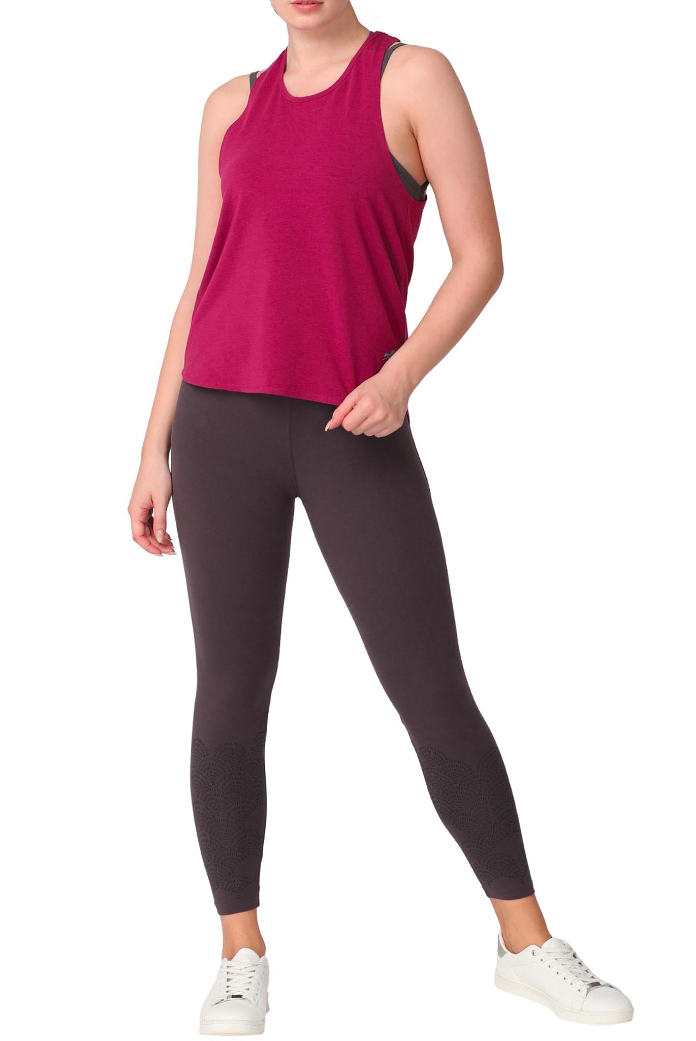 Yoga Tank Raspberry with Crossback and Yoga Leggings