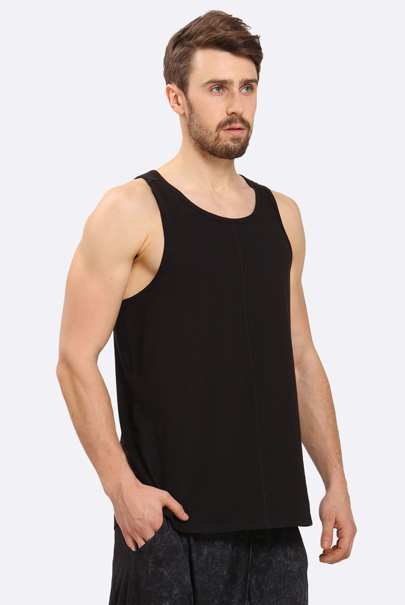 Mens Sleeveless Yoga Vest Organic Cotton Modal I Satya Black